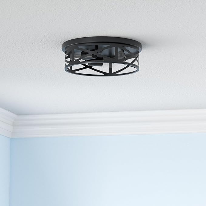 13 inch Black Flush Mount Ceiling Light Fixture, 3-Light, Close to Ceiling, Ideal for Hallway, Kitchen, Farmhouse, Bedroom