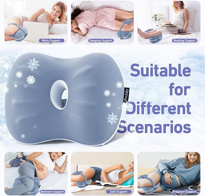 [Extra Large] Leg & Knee Pillow for Side Sleepers - Smooth Spine Alignment Pillow - Memory Foam Knee Pillows for Back Hip Pain, Spine Aligning, Sciatica, Surgery Recovery, Pregnancy (Misty Blue)