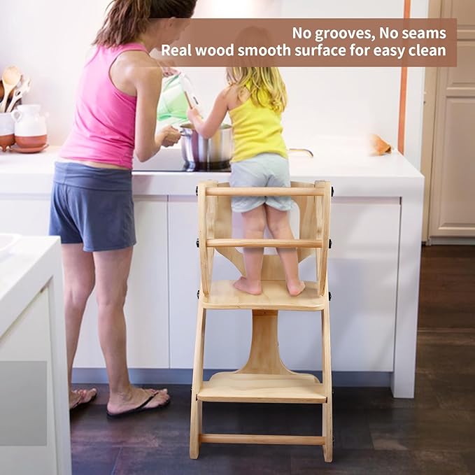 Toddler Standing Tower, 2 in 1 Toddler Kitchen Step Stool Helpers, Adjustable Height Kids Learning Tower with Safety Rails