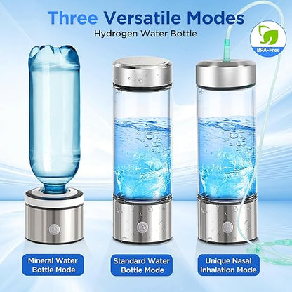 2024 New Hydrogen Water Bottle, 3 in 1 Hydrohealth Hydrogen Water Generator with SPE Pem Technology 3 Minutes Up to 2500 PPB Water Ionizer for Home, Office, Daily Drinking (Silver)