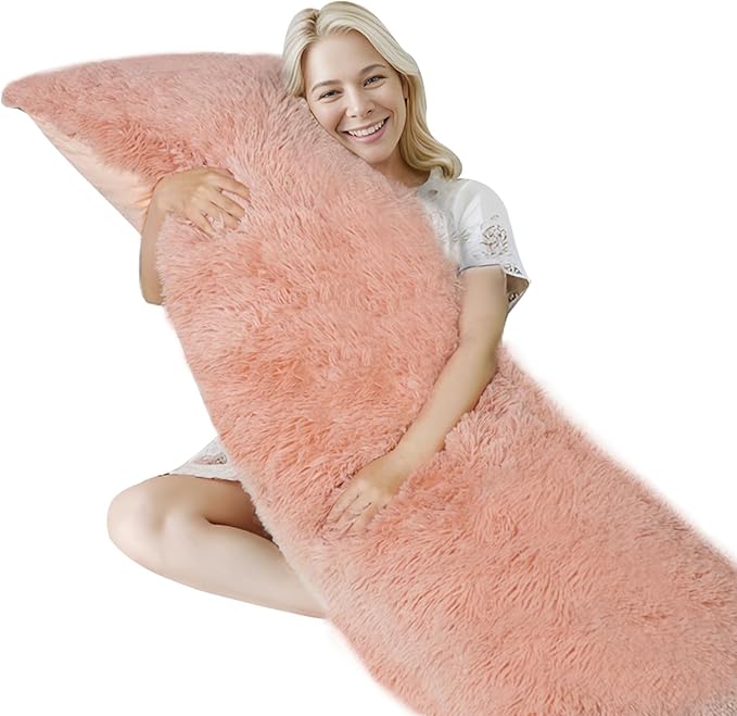 ZonLi Fluffy Body Pillow, Full Body Pillows for Adults, Long Pillow for Sleeping with Removable Cover and Adjustable Filling for Side Sleeper & Pregnancy，Large and Firm Pillow, Machine Washable(Pink)