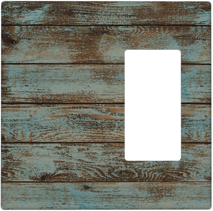 Vintage Green Wood Texture Combo Single Blank 1 Rocker Light Switch Wall Plate Cover Decorative 2-Gang for Electrical Room Bathroom Bedroom Home Kitchen One Decora Receptacle 4.5" x 4.6"