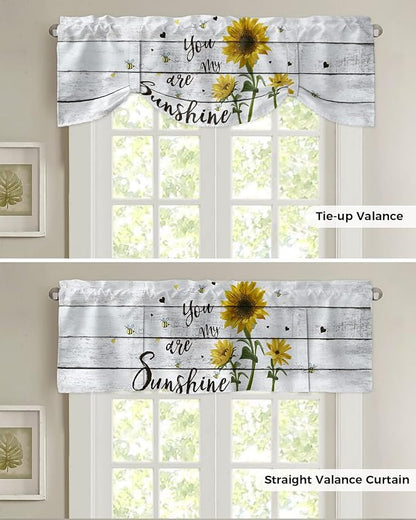 Sunflower Blackout Tie Up Valance Curtains for Kitchen Windows Farmhouse Rustic Vintage Wood Window Toppers Balloon Shades for Living Room/Bathroom/Bedroom,1 Panel,42" X 12" You are My Sunshine