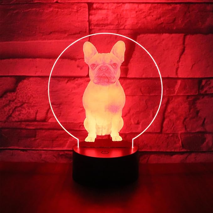 3D Optical Illusion Night Light Bedroom Home Office Decoration 7 Colors Changing Touch Control Birthday Christmas Gifts (French Bulldog Shape)