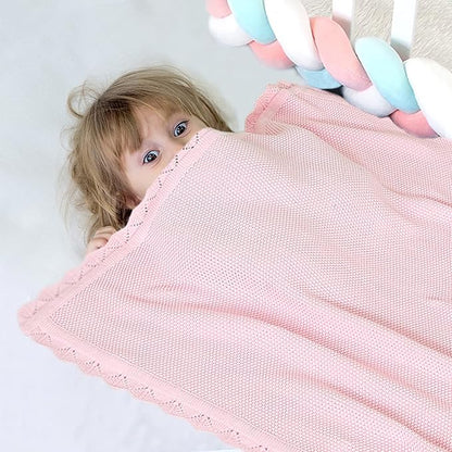 100% Cotton Baby Blanket Knit Soft Warm Lace Toddler Newborn Nursery Blanket,30 x 40 Inches, Light Pink