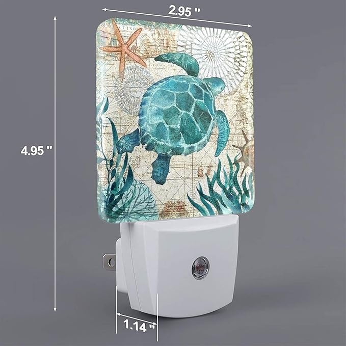 Sea Turtle Night Light Plug into Wall Decorative Plug in LED Nightlight Auto Sensor Dusk to Dawn Decor Lamp for Kids Bedroom Bathroom Kitchen Hallway Stairs Home