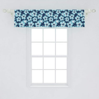 Ambesonne Aloha Window Valance, Hibiscus Hawaiian Tropical Island Flowers Petals and Buds Leaves Art Print, Curtain Valance for Kitchen Bedroom Decor with Rod Pocket, 54" X 12", Dark Blue Sky Blue