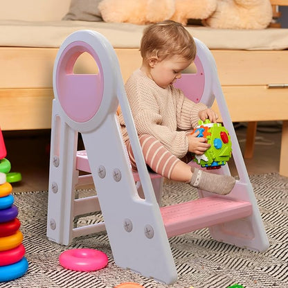 3 Step stools for Kids, Toddler Tower, Toddler Step Stool for Bathroom Sink, Kitchen Counter Helper, Toilet Potty Training, with Safety Handles and Non-Slip Desgin (Pink-White)