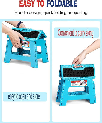 ACSTEP Folding Step Stool 9 inch Height Non-Slip Step Stool for Kid and Adult,Premium Heavy Duty Foldable Stool Kitchen Garden Bathroom Stepping Stool (Blue,1 Pack)