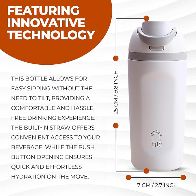 The HomeFlow Co.'s 20 oz Water Bottle with Straw - Leakproof Stainless Steel BPA-Free Water Bottle, Double Walled & Vacuum Insulated (White & Grey)