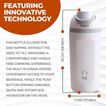 The HomeFlow Co.'s 20 oz Water Bottle with Straw - Leakproof Stainless Steel BPA-Free Water Bottle, Double Walled & Vacuum Insulated (White & Grey)