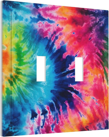 Tie Dye Double Toggle Light Switch Covers 2 Gang Wall Plate Dual Decorative Switchplate Electrical Faceplate for Bathroom Country Kitchen Bedroom Decor, 4.9" x 5"