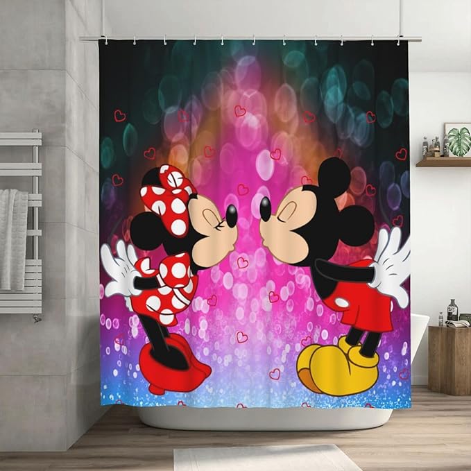 Cute Cartoon Mouse Shower Curtain Bath Curtain Sets Anime Home Decor Gift 72x72 Inch Accessories Great for Showers Bathtubs