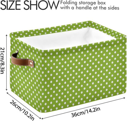 Wamika Green Polka Dot Storage Basket Fabric Kitchen Bathroom Baskets Toy Open Home Storage Bins Boxes Foldable Organizer Bag for Baby Cloth Book Shelf Closet Baskets 16×12×8 Inches