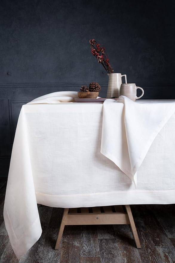 D'Moksha Homes Linen Tablecloth 60 x 60 Inch - 100% Pure Linen Ivory Tablecloth - Machine Washable Dining Table Throw - Ivory Tablecloth for Square Tables