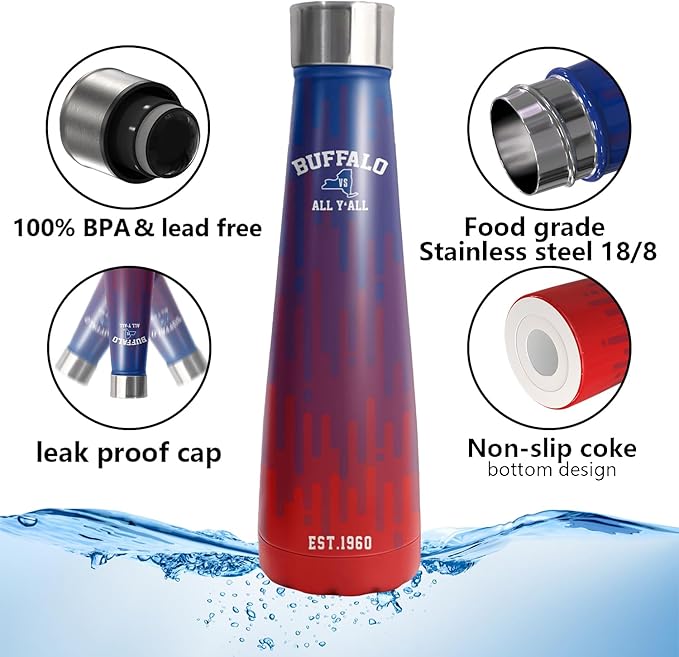 16oz Buffalo Stainless Steel Insulated Water Bottles New Cola Shape Bottle, Reusable Water Bottle Leak Proof Metal Sports Water Bottle Thermos Cup