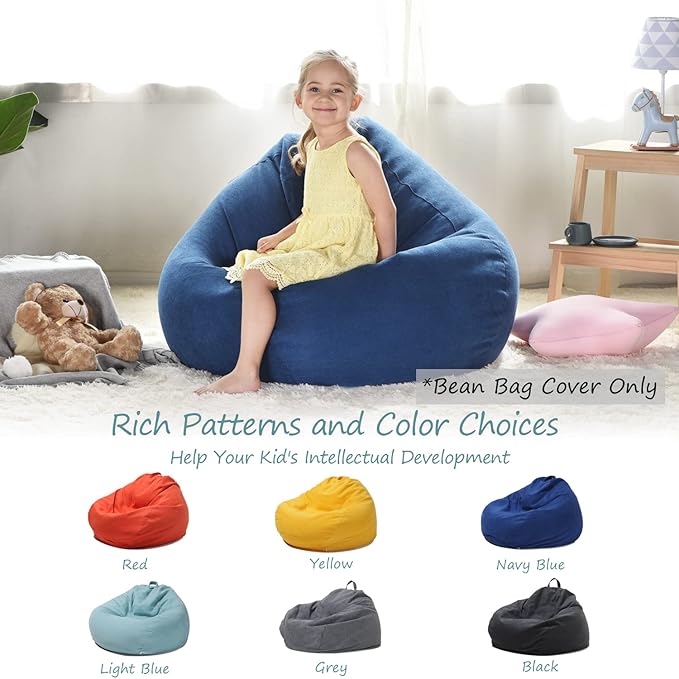 YuppieLife Stuffed Animals Bean Bag Chair Cover Candy-Colored Bean Bag（Just Cover, No Filling）/Extra Large Stuff 'n Sit Organization/Toy Storage Bag/Kids Toys Organizer（38'',Navy Blue）