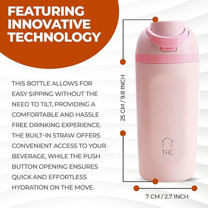 The HomeFlow Co.'s 20 oz Water Bottle with Straw - Leakproof Stainless Steel BPA-Free Water Bottle, Double Walled & Vacuum Insulated (Pink)