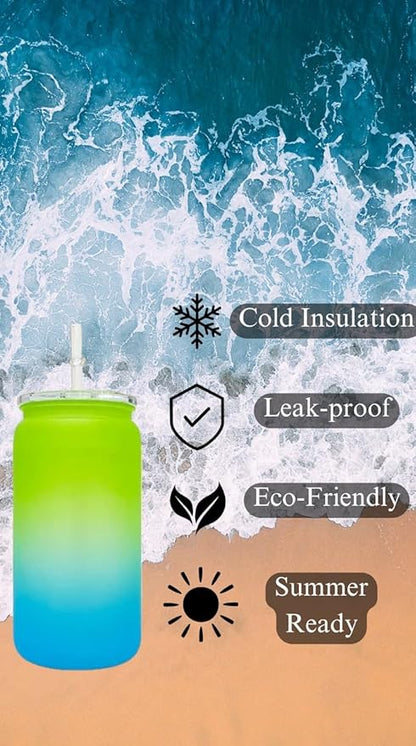 16oz Water Bottle, Plastic Can With Lid And Straw, Stainless Plastic Water Bottle, Cold Insulated Bottle, Summer Water Bottle, Durable Bottle (Green and Blue)