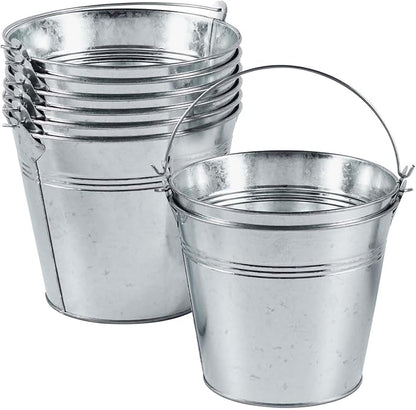 OBTANIM 8 Pack Galvanized Metal Buckets with Handle Ice Pails for Plants, Succulents, Party Favors Organizing, Rustic Home Decor or Classrooms Pencil Storage (6 x 4.3 inch)