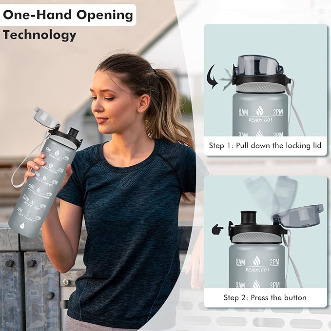 ZOMAKE 32oz Motivational Water Bottle with Times to Drink,Time Marker & Removable Strainer,Fast Flow,Leakproof Tritan BPA Free Non-Toxic Water Jug for Fitness,Gym,Sports…