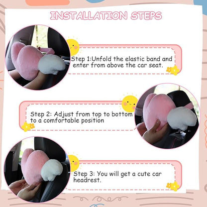 2 Pack Heart Shaped Pillow with Angel Wings Cute Neck Pillow for Car Headrest Cushion Comfortable Soft Car Pillow for Driving Seat Back Kawaii Car Accessories Travelling Home Décor - Pink