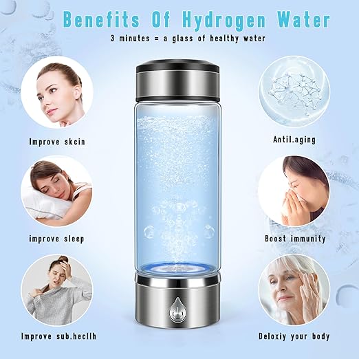 3 in 1 Hydrogen Water Bottle, Hydrogen Water Bottle Generator with SPE PEM Technology Water Ionizer, Portable Hydro Water Bottle Improve Water in 3 Min for Home, Office, Travel Daily, Drinking(Silver)