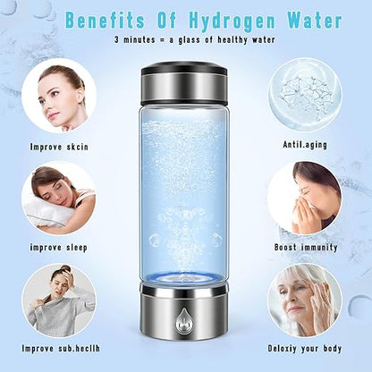 3 in 1 Hydrogen Water Bottle, Hydrogen Water Bottle Generator with SPE PEM Technology Water Ionizer, Portable Hydro Water Bottle Improve Water in 3 Min for Home, Office, Travel Daily, Drinking(Silver)