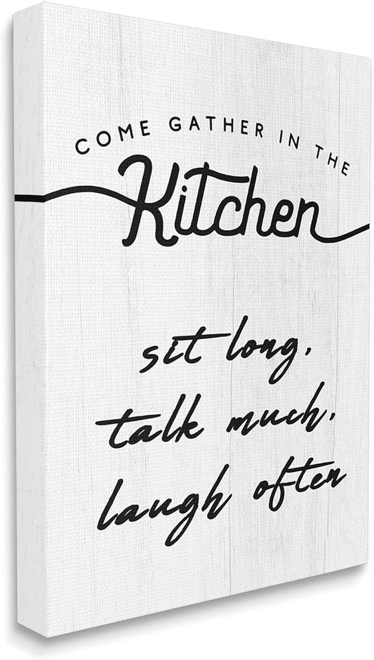 Stupell Industries Kitchen Gathering Sign Minimal Sit Talk Laugh Phrase, Designed by Daphne Polselli Canvas Wall Art, 36 x 48, Off- White