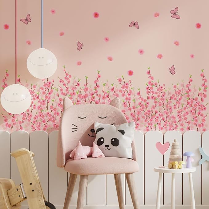 Pink Flower and Butterfly Wall Stickers - Elegant Home Decor