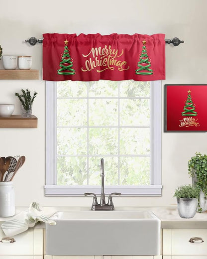 Vandarllin Merry Christmas Kitchen Curtains Valances for Windows Christmas Tree Rod Pocket Window Treatment for Kitchen/Living Room/Bedroom/Bathroom,42" X 18" -1 Panel, Winter Holidays