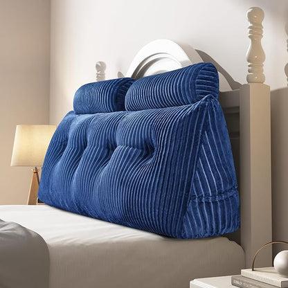 Z-hom Full Triangular Headboard Pillow, Full Size Wedge Headboard Pillow with 2 Roll Pillows, Full Bed Reading Pillows Large Backrest Wedge Pillow (Blue, Full: 54”x20”x8”)