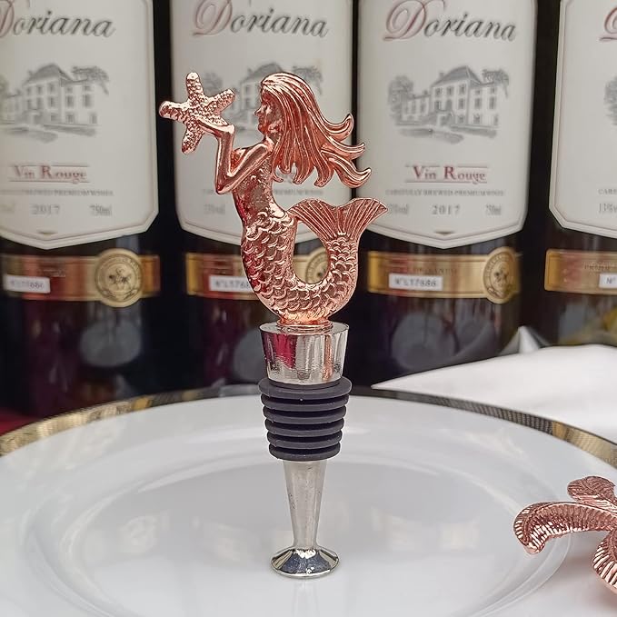 Mermaid Wine Bottle Stopper, Reusable Zinc-Alloy Storage wine Stoppers ，Beautiful Home Decoration wine Gift for Women -Mermaid Gifts Hostess