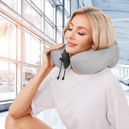 Travel Pillow, Best Memory Foam Neck Pillow Head Support Soft Pillow for Sleeping Rest, Airplane Car & Home Use (Grey-E)