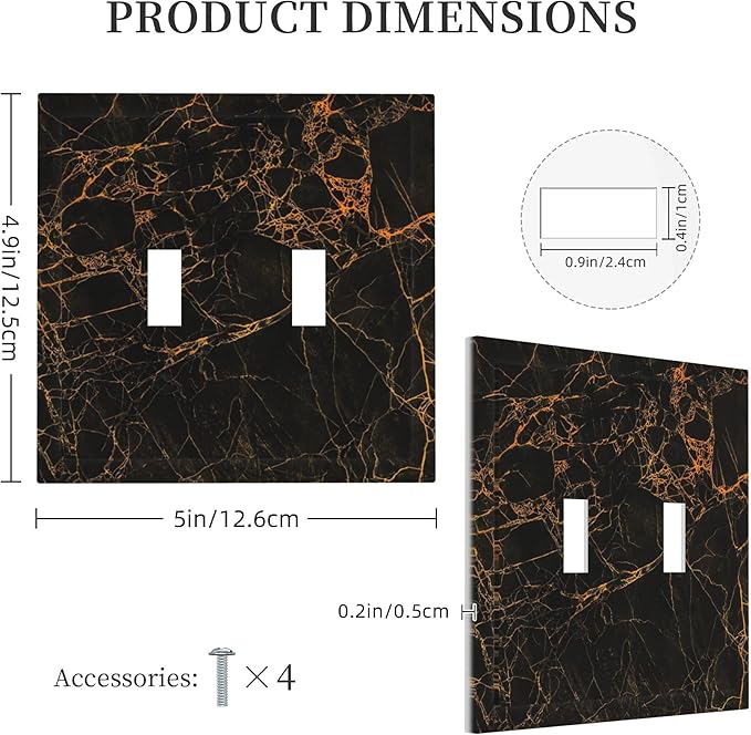 Abstract Golden Marble Texture Double Toggle Light Switch Covers 2 Gang Wall Plate Dual Decorative Switchplate Electrical Faceplate for Bathroom Country Kitchen Bedroom Decor, 4.9" x 5"