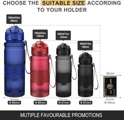 ZOUNICH Premium Sports Water Bottle 32 oz/1 Liter, 24 oz, 16 oz, 14 oz, BPA Free Tritan for Bike, Running, Gym, Fitness, Cycling