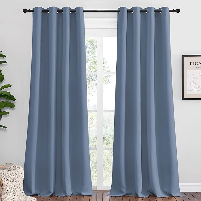 NICETOWN Stone Blue Room Darkening Curtain Panels 108" Length for Bedroom Living Room, 55" Width, 2 Pieces, Thermal Insulated Blackout Draperies for Home Decoration, Total Privacy