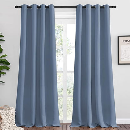 NICETOWN Stone Blue Room Darkening Curtain Panels 90" Length for Bedroom Living Room, Thermal Insulated Blackout Draperies for Home Decoration, Total Privacy (55" Width, 2 Pieces)