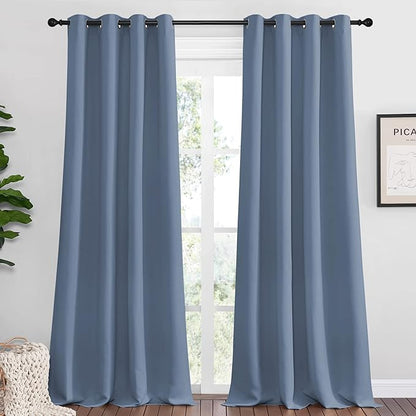 NICETOWN Stone Blue Room Darkening Curtain Panels 102" Length for Bedroom Living Room, 55" Width, 2 Pieces, Thermal Insulated Blackout Draperies for Home Decoration, Total Privacy