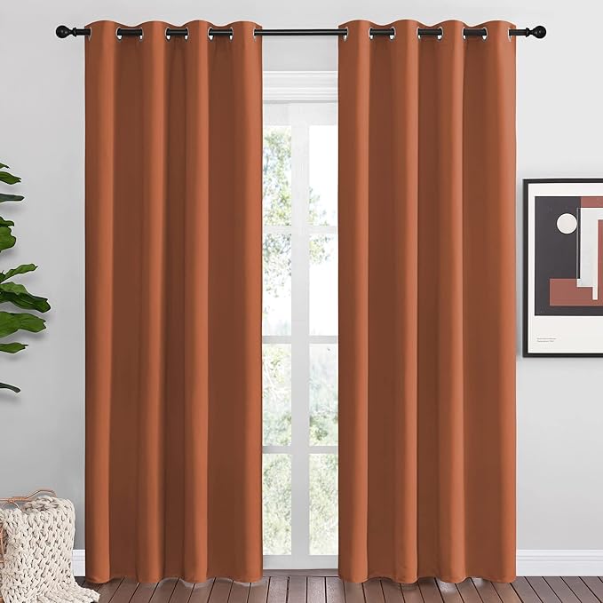 NICETOWN Halloween Insulated Curtains Blackout Draperies - Triple Weave Microfiber Home Thermal Insulated Solid Ring Top Blackout Curtains/Panels for Bedroom(Burnt Orange, Set of 2, 55 x 86 Inch)