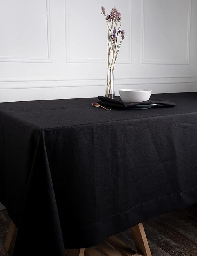 D'Moksha Homes Linen Tablecloth 54 x 72 Inch - 100% Pure Linen Black Tablecloth - Machine Washable Dining Tablecloth for Rectangle Tables