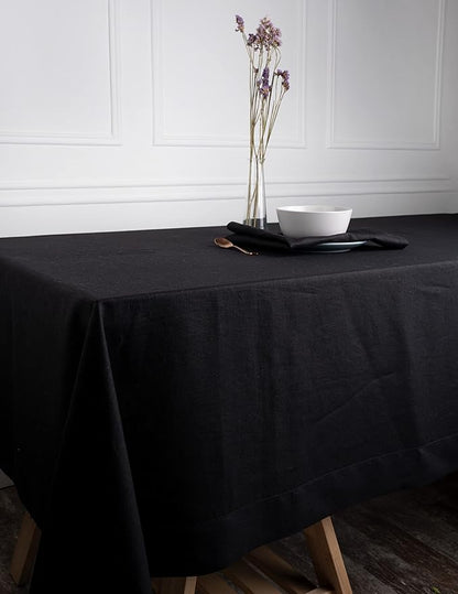 D'Moksha Homes Linen Tablecloth 60 x 120 Inch - 100% Pure Linen Black Tablecloth - Machine Washable Dining Tablecloth for Rectangle Tables