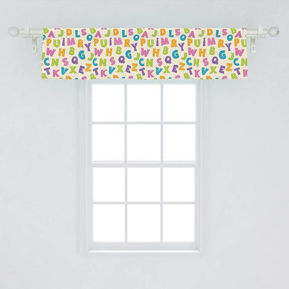 Ambesonne ABC Window Valance, Funny Letters in Lively Colors Cartoon Style ABC Alphabet on Polka Dots Backdrop, Curtain Valance for Kitchen Bedroom Decor with Rod Pocket, 54" X 12", Cream Green