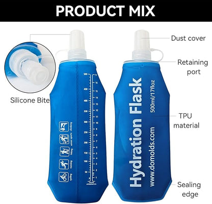 2 Pack Premium Collapsible Water Bottle-150ml (5.29oz), Portable Soft Flask Water Bottle for Hydration Pack/Running Vest- Folding Water Bottle for Running, Hiking, Cycling (Blue 150ml*2)