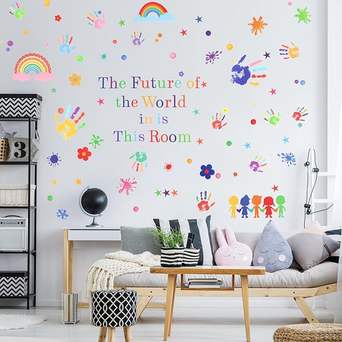 172pcs Colorful Inspirational Wall Decals, Handprint Wall Stickers, Removable Motivational Sticker for Kid Bedroom, Classroom, Kindergarten, School, Playroom