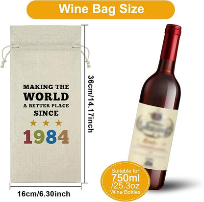 1984 Birthday Gifts Wine Bag Happy 40th Birthday Gifts for Women Men Wine Bottle Decoration Bag 40 Year Old Gifts for Dad Mom Turning 40 Gifts for Him Her Wine Accessories Gifts for Wine Lovers