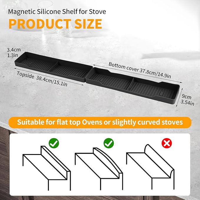 30″ Magnetic Silicone Stove Top Shelf for Back of Stove, Kitchen Spice Rack for Oven Shelf (Black)