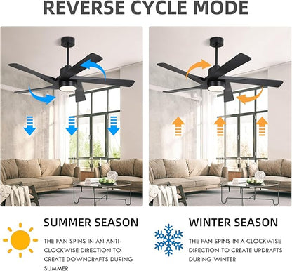 WINGBO 64" ABS DC Ceiling Fan with Lights, 5 Blade ABS Plastic Ceiling Fan with Remote, 6-Speed Reversible DC Motor, LED Ceiling Fan for Kitchen Bedroom Living Room, Matte Black