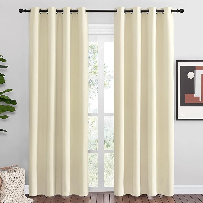 NICETOWN Beige Room Darkening Curtains 86" Long for Boho Farmhouse Home Decoration, Window Treatment Total Privacy Drape Panels for Bedroom Living Room Guest Room (55" Wide, Set of 2)