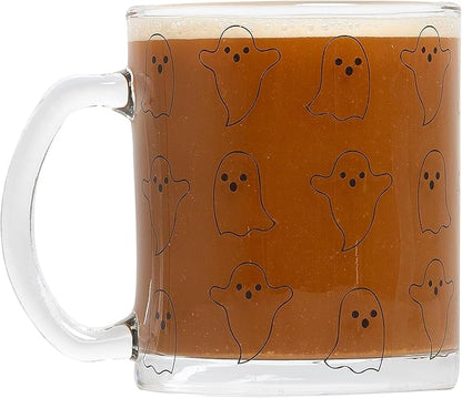 Pearhead Glass Ghost Mug, Halloween Home Décor, Coffee And Tea Glass Mug, Fall Drinkware Accessories, Seasonal Mug 12 oz.